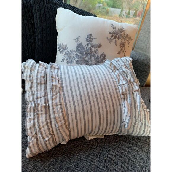 Laura Ashley Decorative Pillow Set‎ Of 2 Stripe & Floral Design Cotton Polyester - Picture 1 of 11